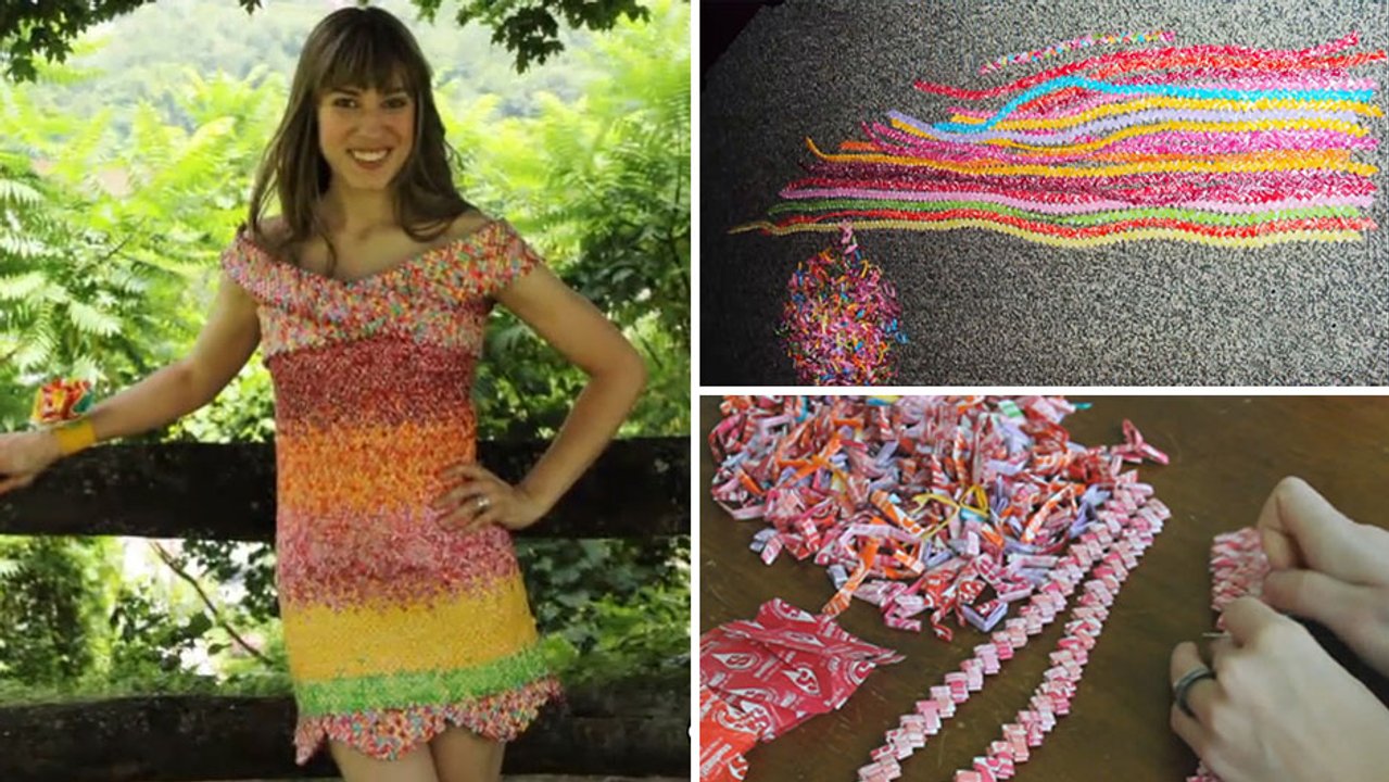 prom dress made from starburst wrappers Woman Creates Dress Out of 10,000 Starburst Wrappers