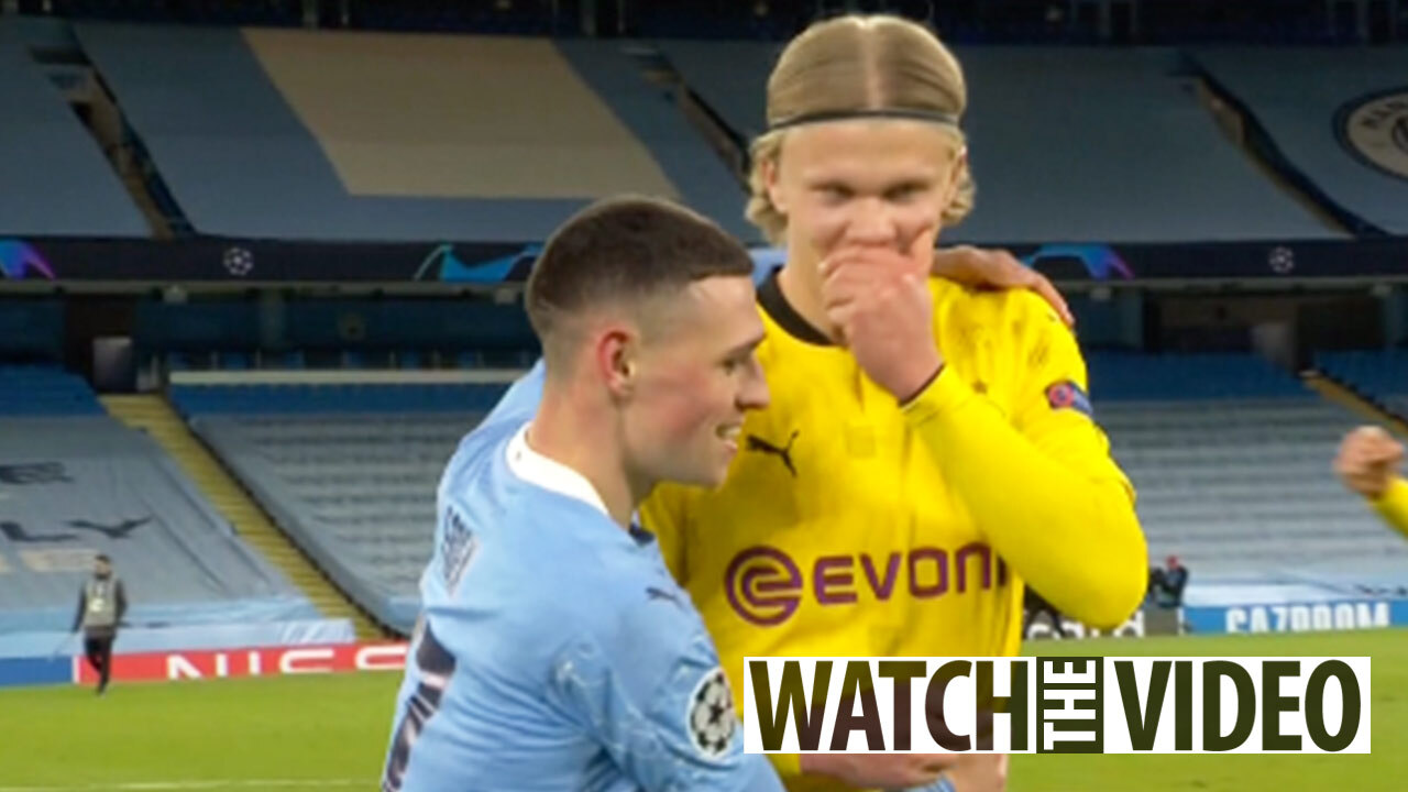 Erling Haaland gets hands on Man City shirt and has another chat with Phil  Foden after Dortmund are dumped out of Europe