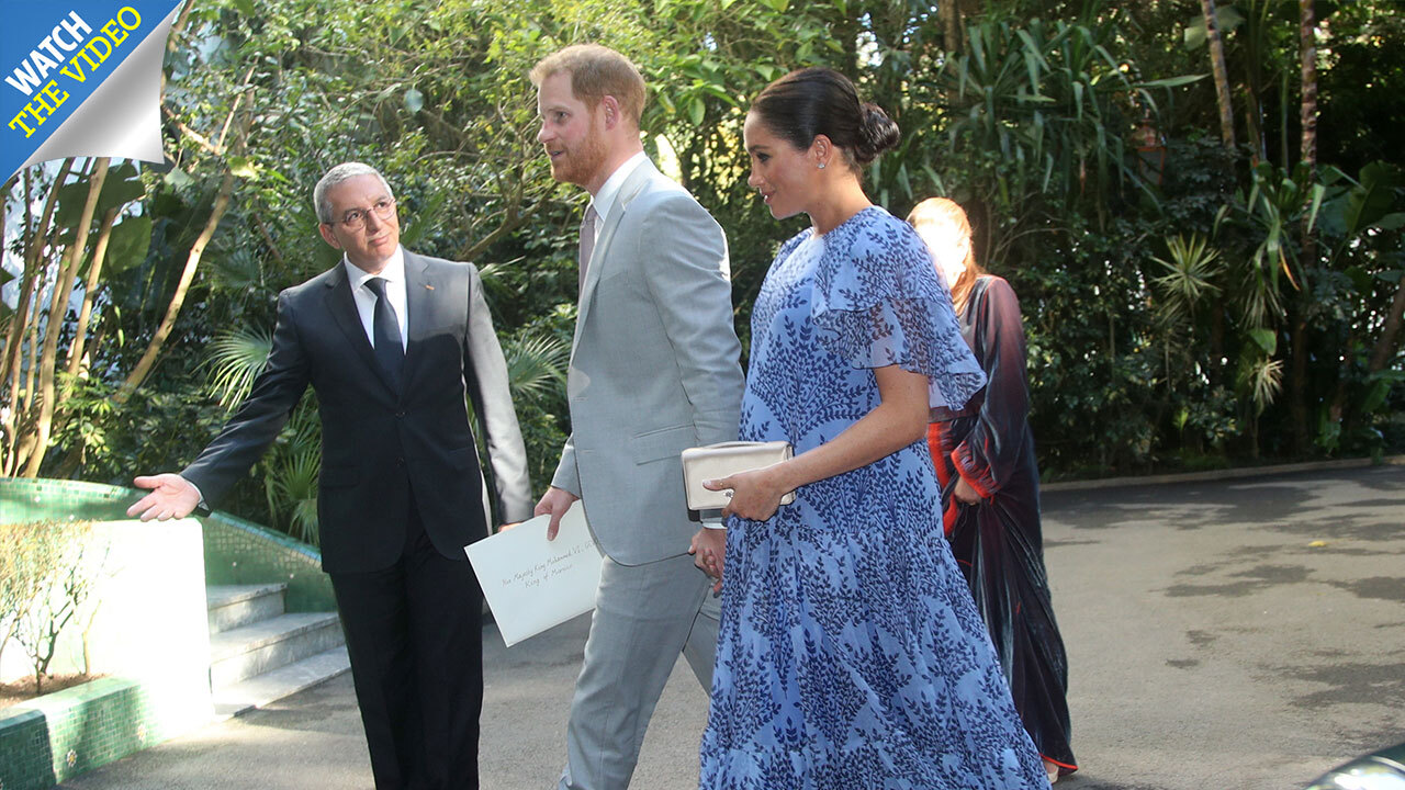 Meghan Markle steps out in stunning blue gown as she and Prince Harry meet King Mohammed VI of Morocco