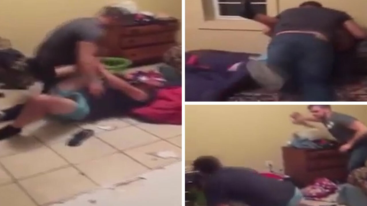 Furious husband punches and kicks love