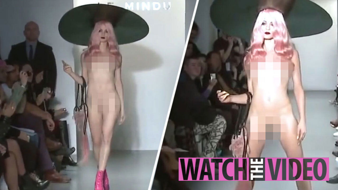 Model appears to suffer unfortunate nip slip on catwalk during bizarre  A.W.A.K.E. MODE show at London Fashion Week