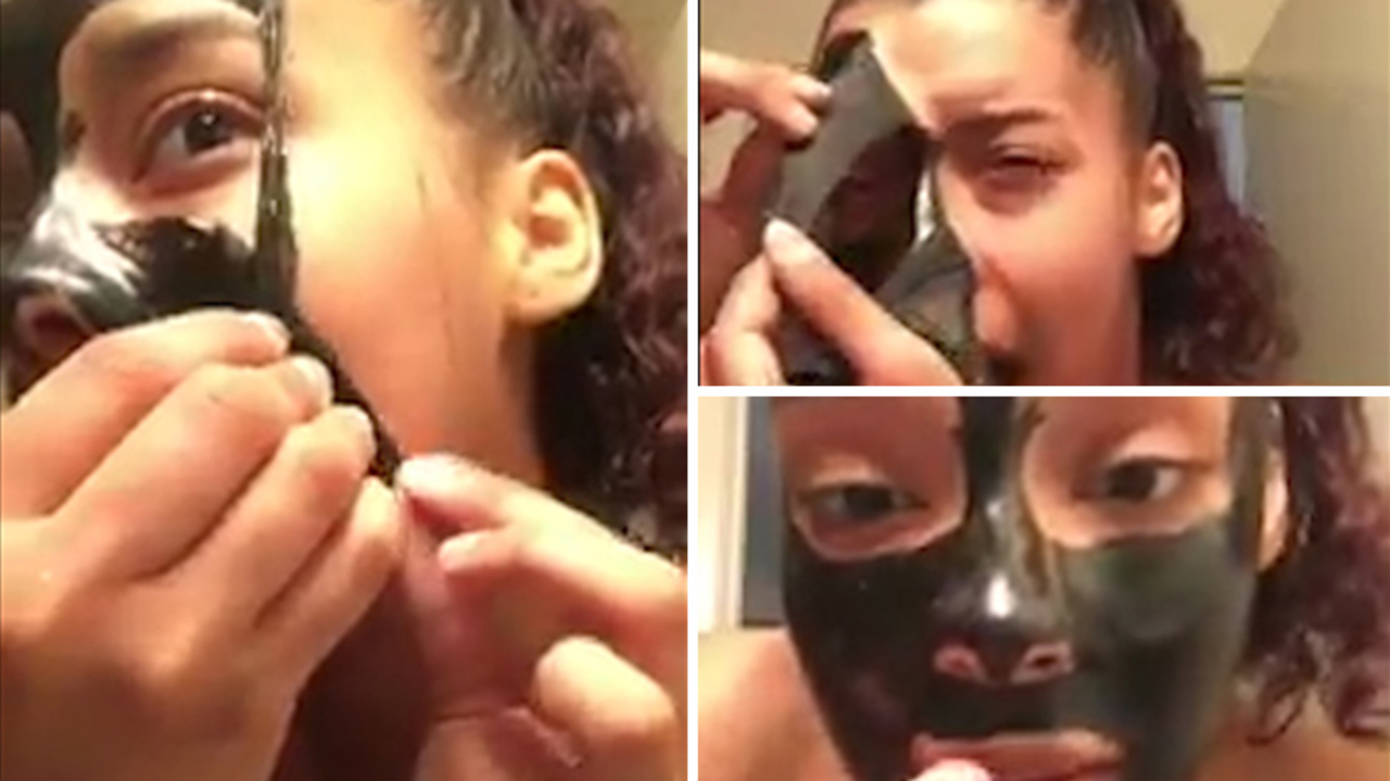 Woman covers her face in a DIY face mask and screams in agony as she peels it off The