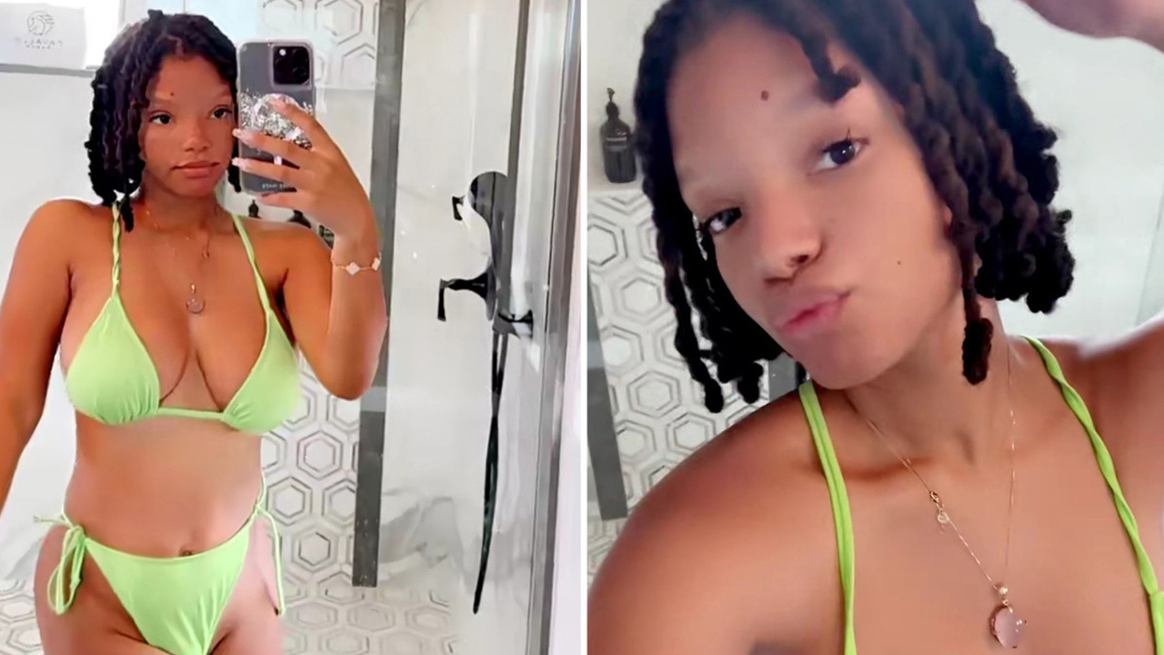 Halle Bailey shows off her post-baby body in a sports bra and