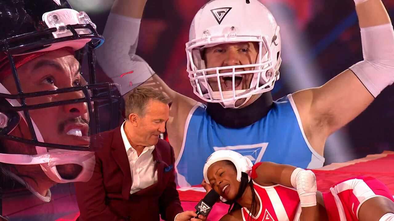 Gladiators in chaos as referee forced to stop game after epic wardrobe  malfunction and contestant is left injured | The Sun