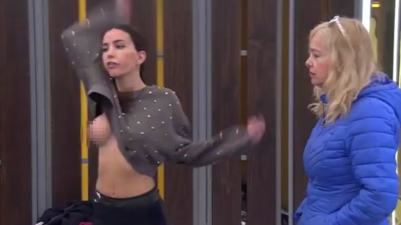 Stunning Chilean model accidentally flashes her boobs for a second time as she celebrates on Spanish Big Brother
