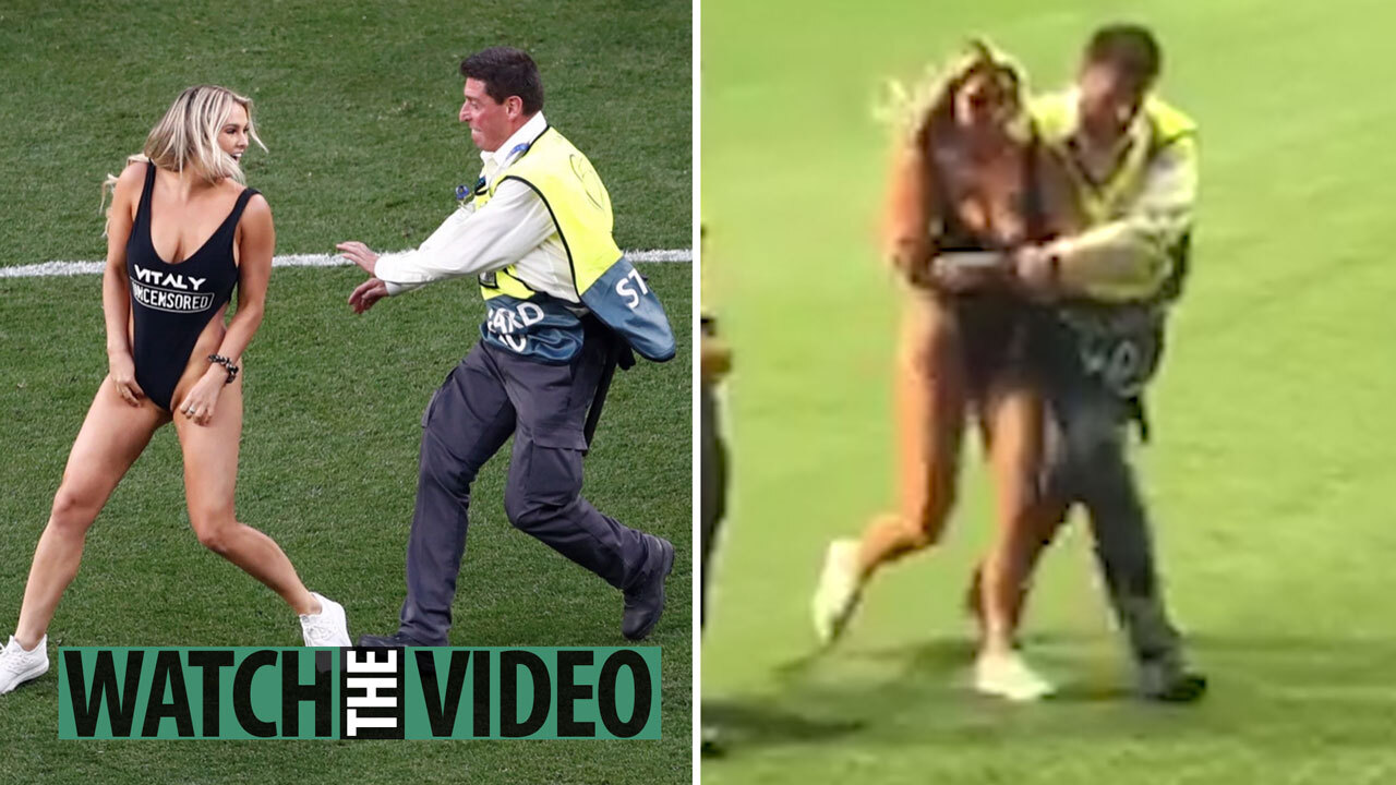 Busty Blonde Pitch Invader Wearing Tiny Swimsuit Stops Champions League Final And Is Escorted Off By Security