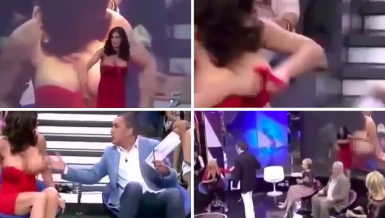 Spanish star Yola Berrocal storms off after TV presenter pulls down he