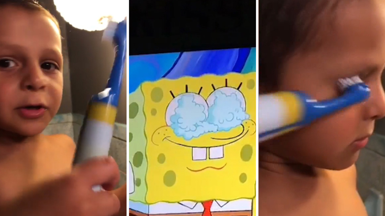 spongebob brushing his teeth