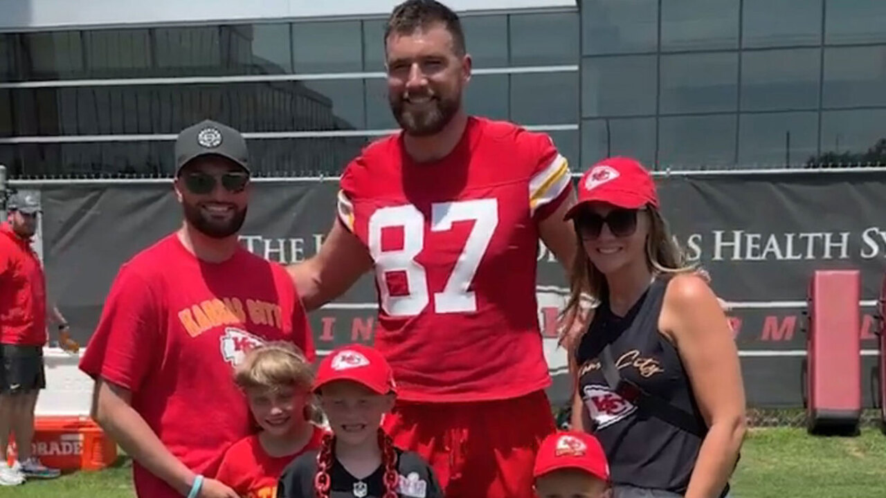 Travis Kelce and Patrick Mahomes show caring side by meeting young cancer survivor - and fans spot nod to Taylor Swift | The US Sun