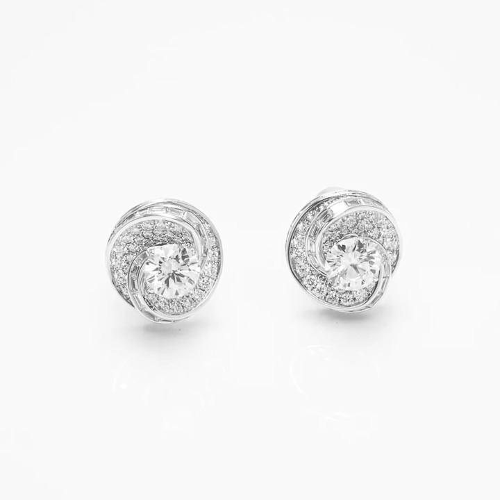 Swirl Round Diamond Stud Earrings