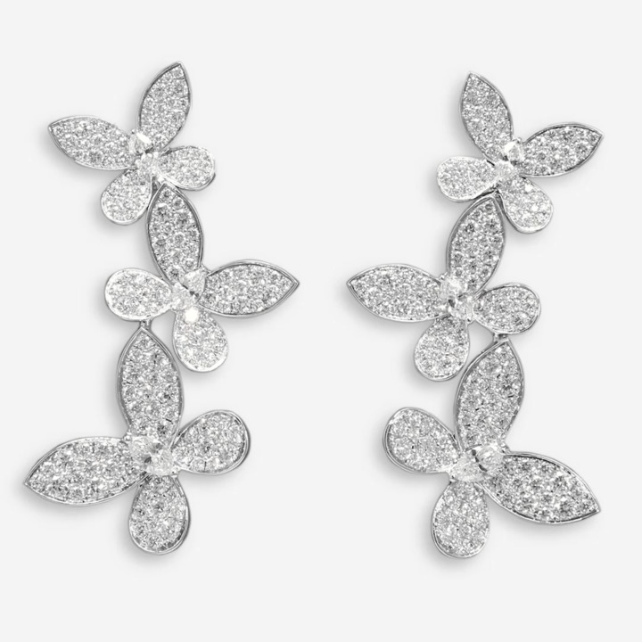 Triple Pavé Butterfly Diamond Drop Earrings