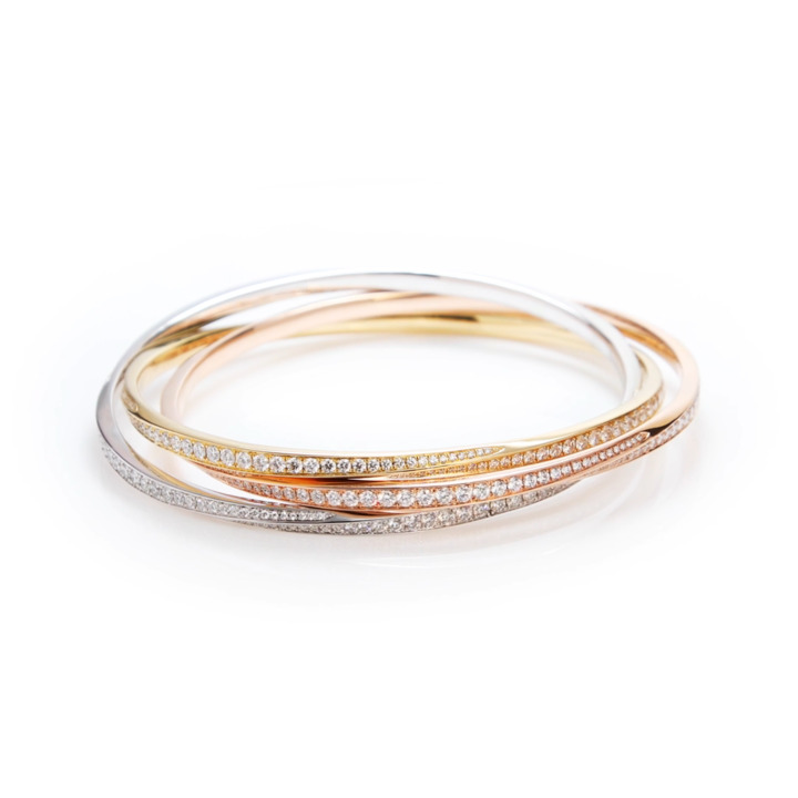 Triple bracelet rigide en pavés de diamants Spiral
