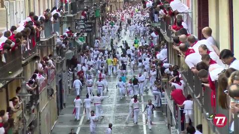 Uno de los toros Cebada Gago en la curva de Mercaderes