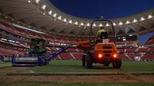 El Atlético cambia el césped del Wanda Metropolitano