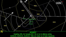 El piloto del Air Canada, a la torre de control: «Mayday, Mayday. Mayday. Fallo del motor izquierdo»