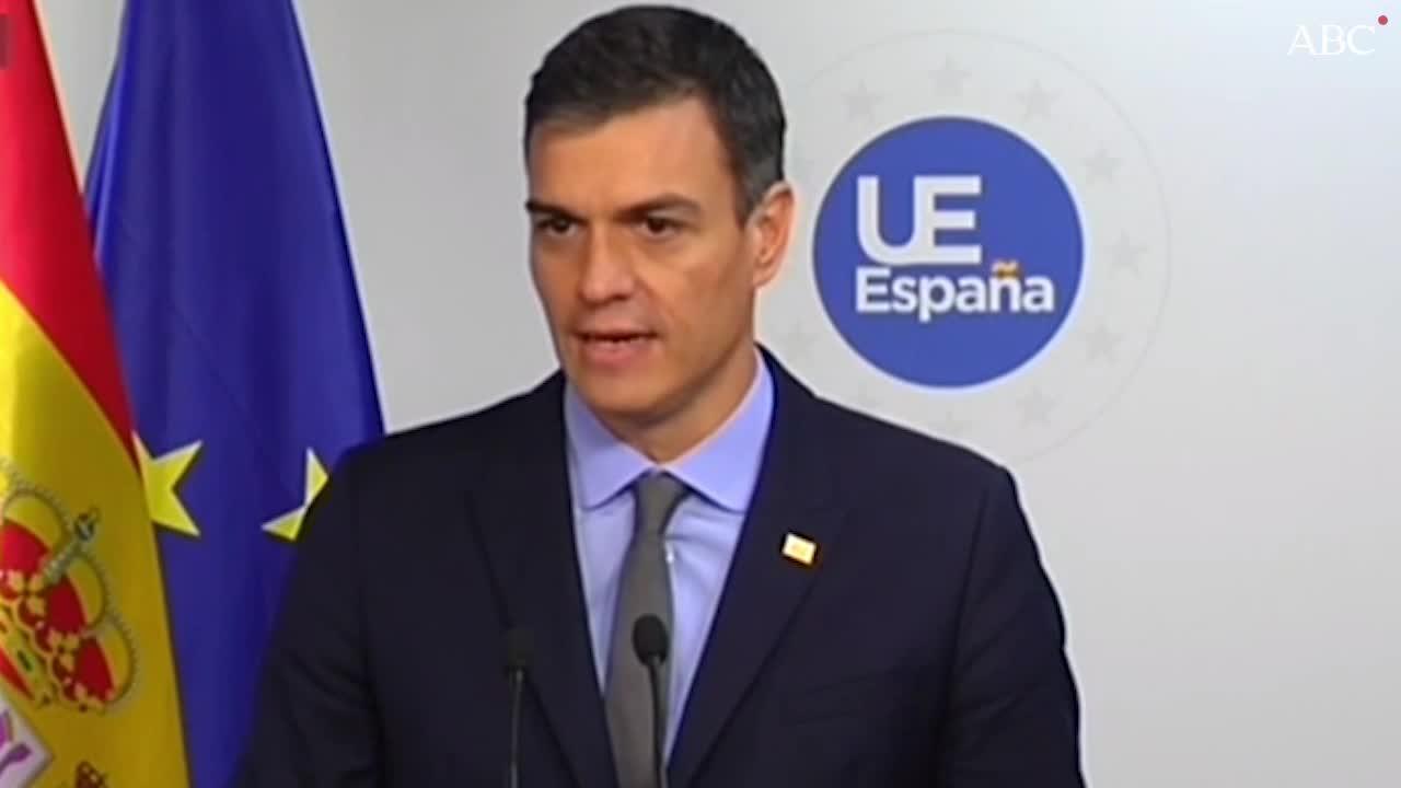 Pedro Sánchez, presidente del Gobierno, durante su intervención en Bruselas