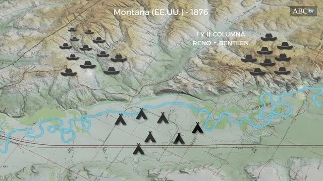 Custer se defiende junto a sus hombres del ataque indio