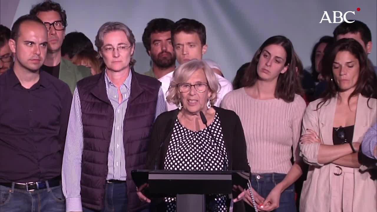 Manuela Carmena, durante la rueda de prensa una vez conocidos los resultados electorales