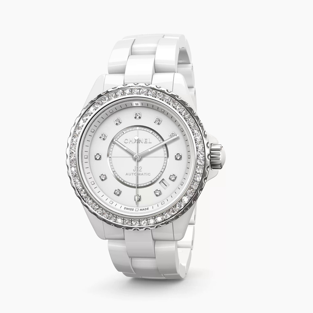 J12 Diamond Bezel Watch Caliber 12.1, 38 mm - White ceramic | CHANEL