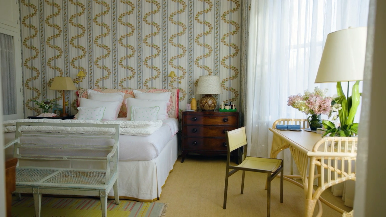 The airy primary bedroom