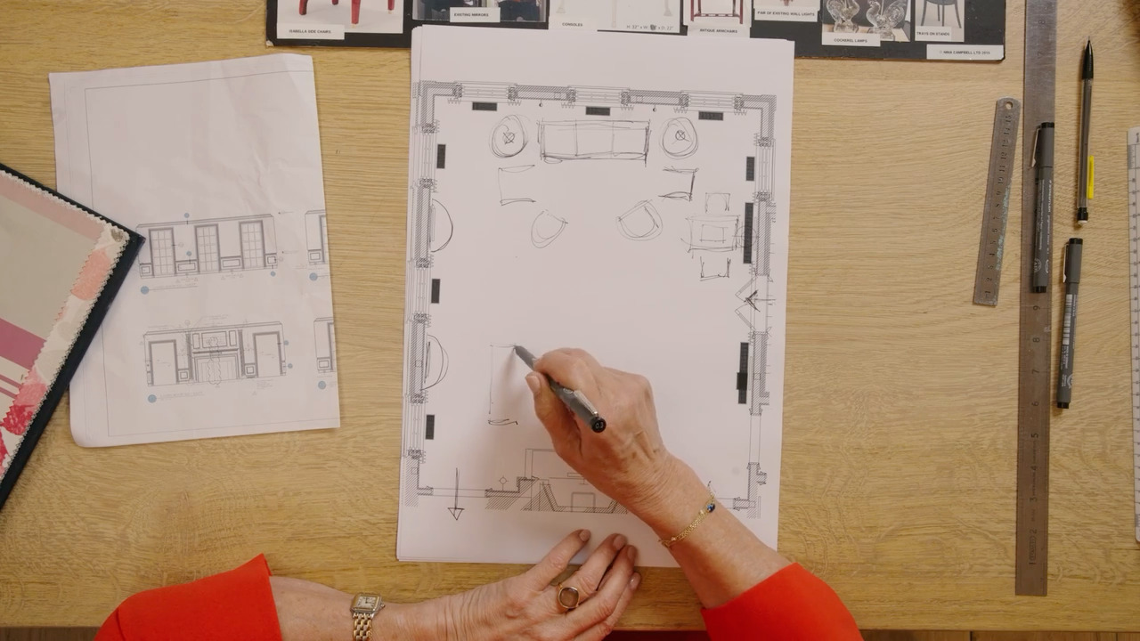 A drawing room furniture layout
