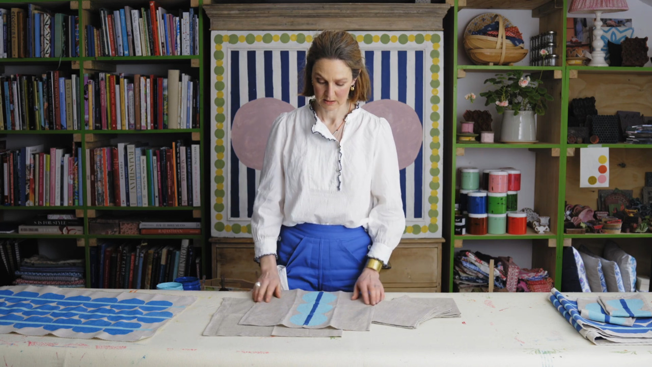 Potato print runner & napkins - part 2