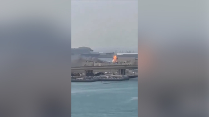 Moment Iranian drone hits UAE naval base