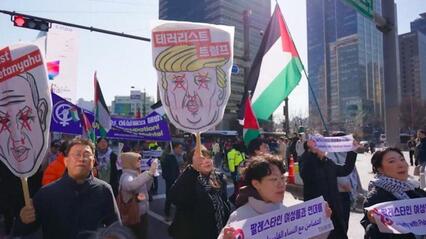 Protesters in Seoul rally for Palestinian and Iranian women on Women’s Day