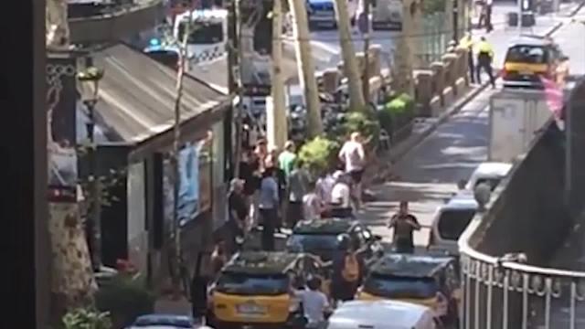 Una de las víctimas tendida en el suelo junto a la furgoneta empleada en el ataque