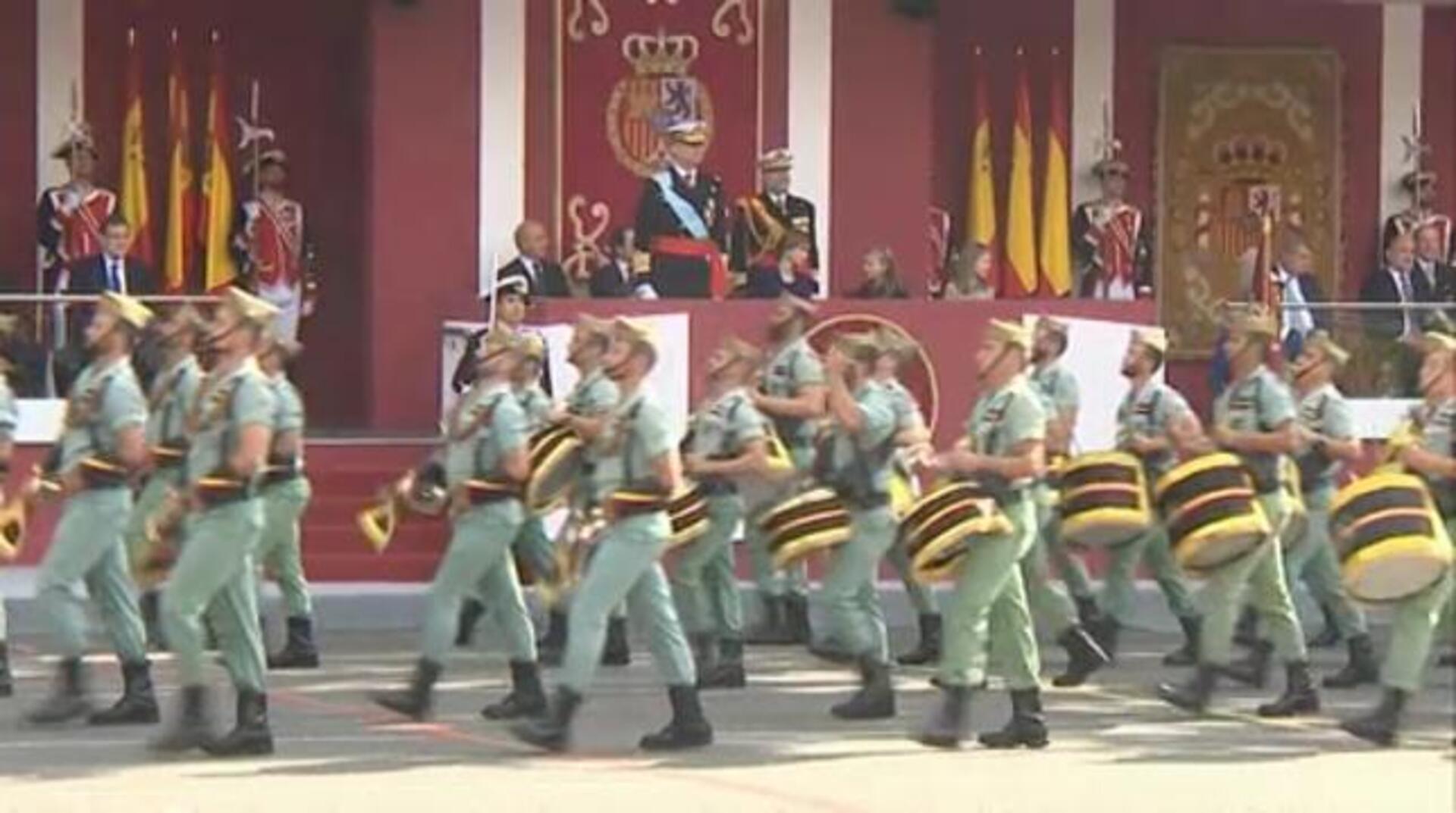 La cabra de la Legión, en la plaza de Colón durante el desfile del día de la Hispanidad