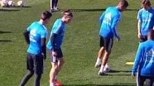 Bale, muy sonriente durante el último entrenamiento del Real Madrid