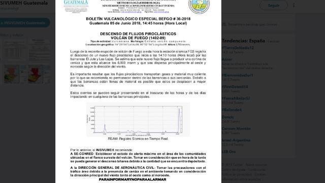 Guatemala ordena evacuación &quot;inmediata&quot; por una nueva erupción