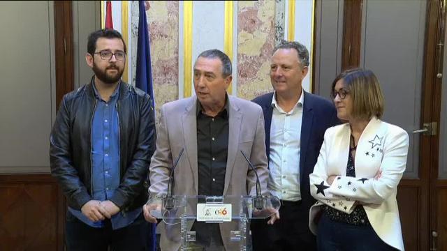 Los diputados de Compromís, esta mañana en el Congreso