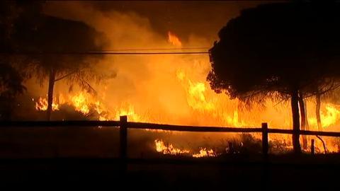 El delegado del Gobierno en Andalucía, Antonio Sanz, siguiendo las labores de extinción del incendio de Doñana