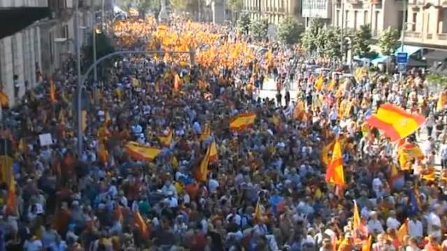 Imagen aérea de la multitudinaria manifestación en Barcelona