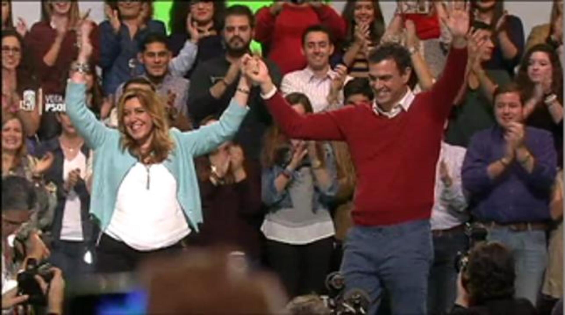 Susana Díaz y Pedro Sánchez el pasado septiembre en Ferraz con el resto de los barones