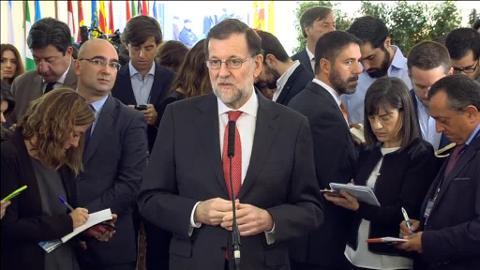 El presidente del Gobierno, Mariano Rajoy, durante el acto celebrado hoy en el Congreso