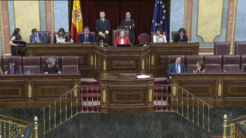 Rafael Catalá, Soraya Sáenz de Santamaría y Mariano Rajoy, en el Pleno del Congreso