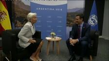 Pedro Sánchez se reúne con la directora del FMI, Christine Lagarde