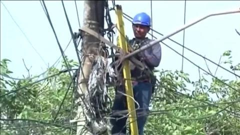 Empleados de Electricaribe arreglan unas líneas en la localidad de Sucre