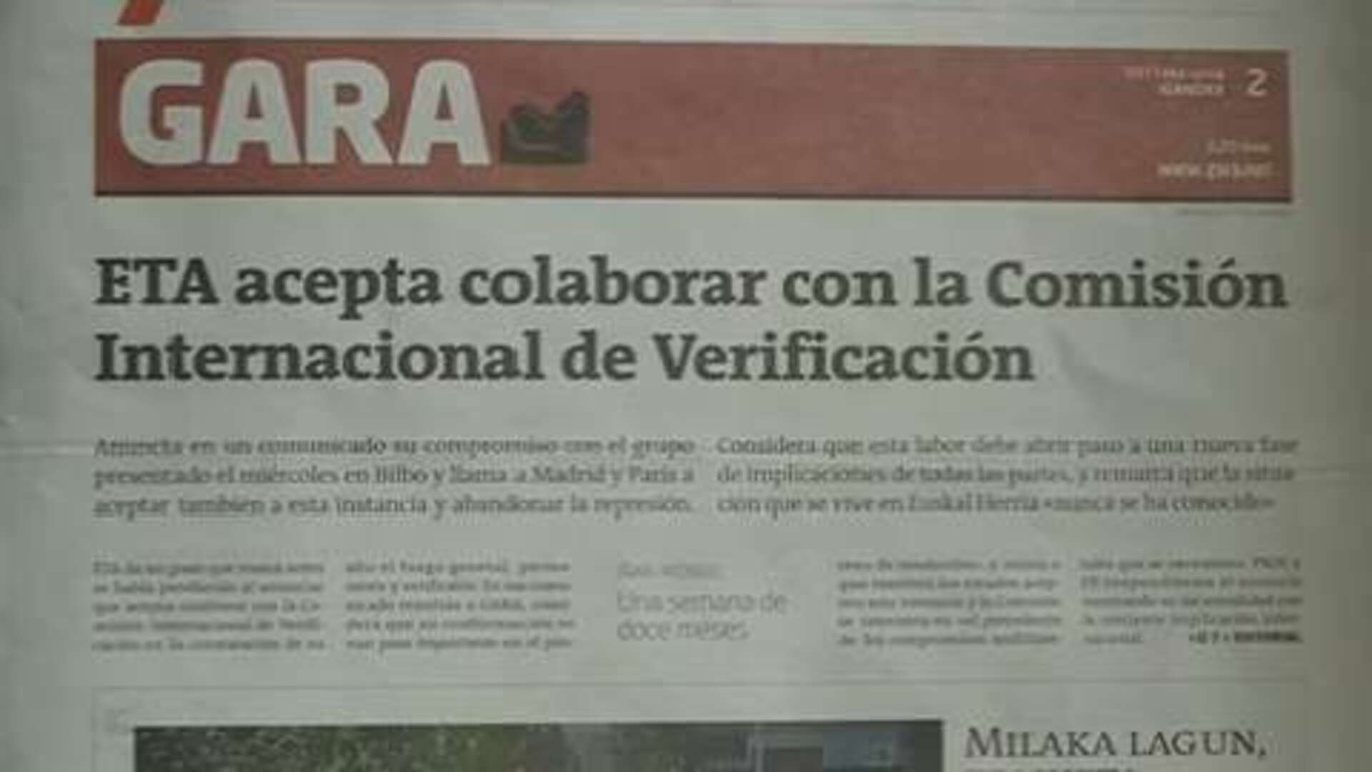 ETA, dispuesta a colaborar con la comisión internacional de verificación del alto el fuego