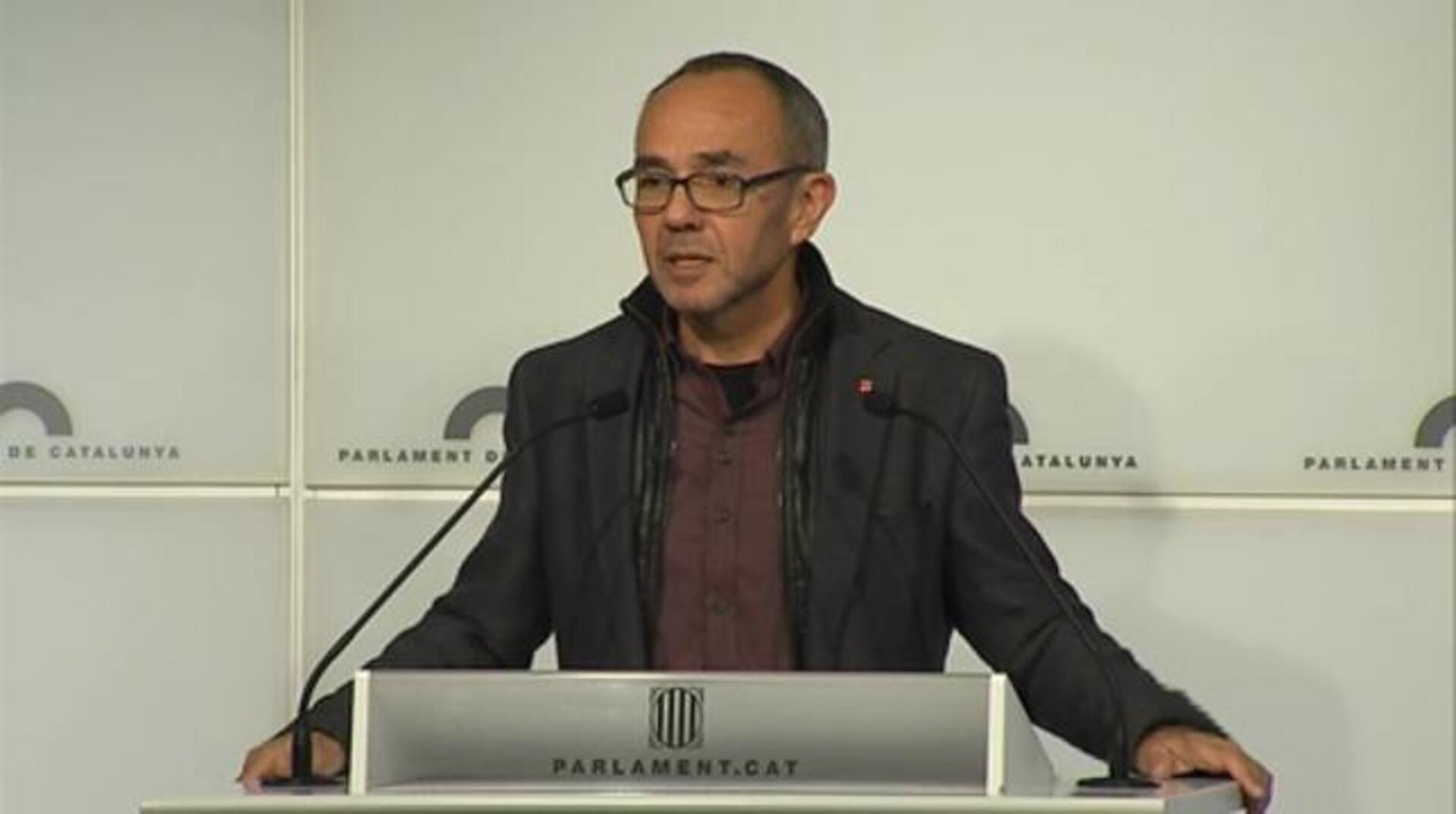 Xavier Domènech y el resto de parlamentarios de su grupo, En Comú Podem, en la Cámara Baja