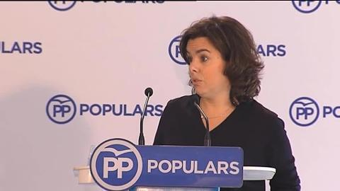 La vicepresidenta del Gobierno, Soraya Sáenz de Santamaría, durante su intervención en Barcelona