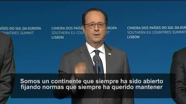 El presidente de Francia, François Hollande, este sábado en Lisboa