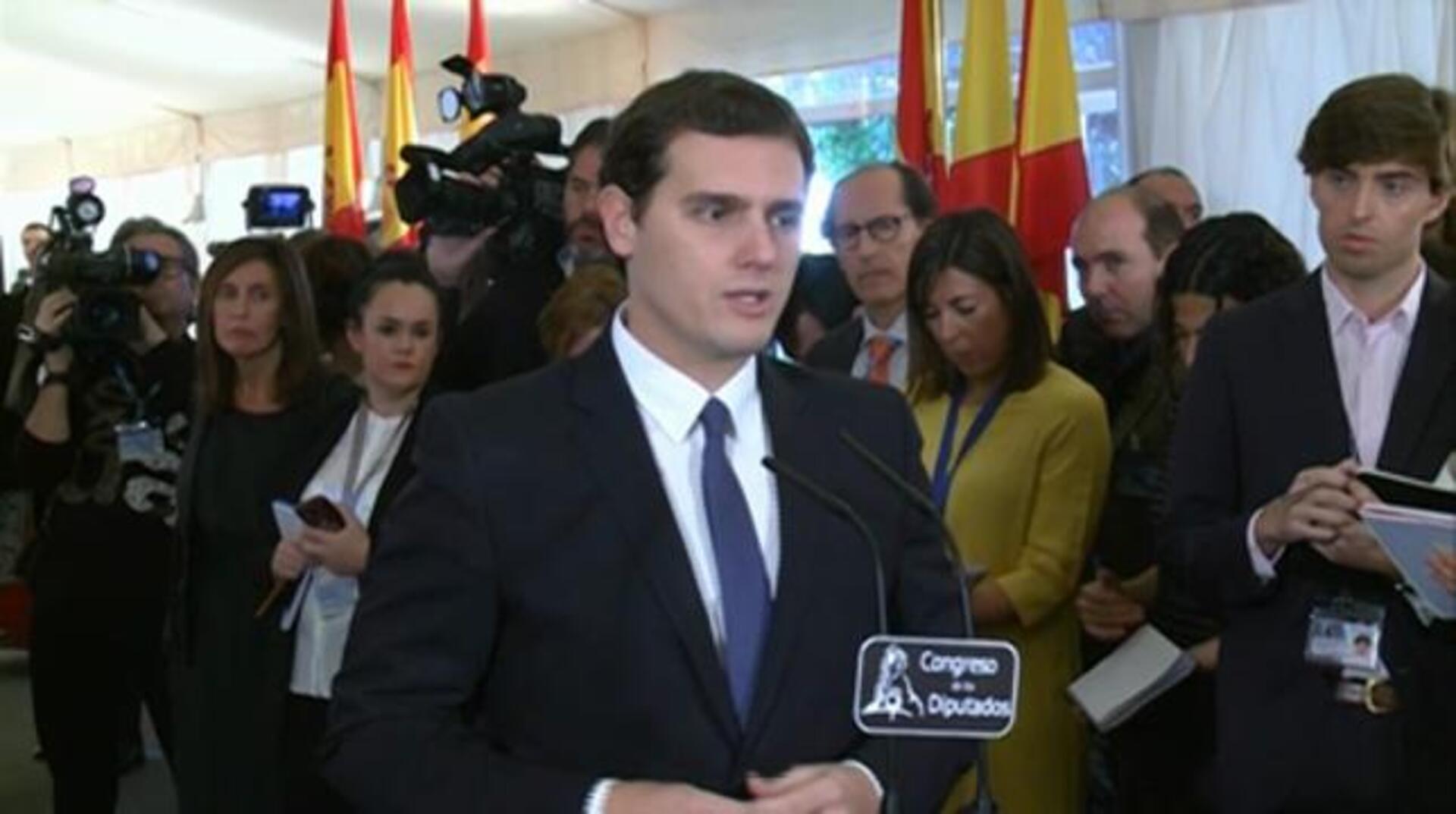 El presidente de Ciudadanos, Albert Rivera durante el mitin que ha celebrado esta noche en Nou Barris de Barcelona
