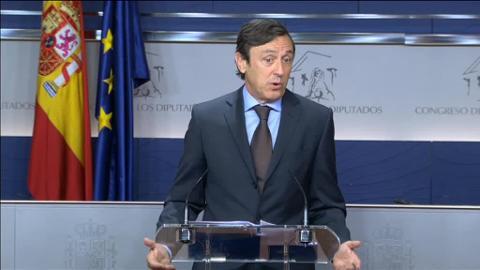 El portavoz del PP en el Congreso, Rafael Hernando, este martes en la Cámara Baja