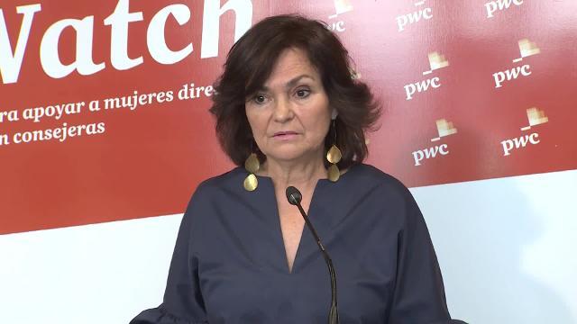 La ministra de Igualdad Carmen Calvo durante la clausura de «Women to Watch»