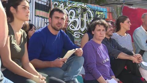 Pablo Iglesias, Íñigo Errejón y Juan Carlos Monedero, en un acto de Podemos