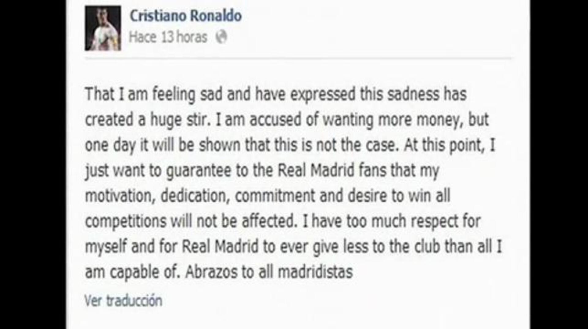 Cristiano Ronaldo: «Me acusan de querer más dinero, pero un día se demostrará que no es el caso»