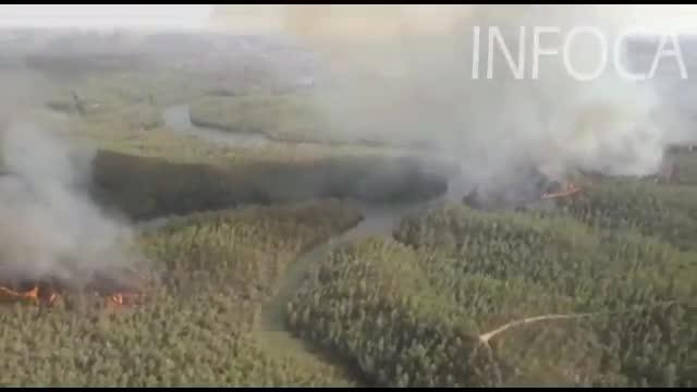 Imagen del incendio declarado en el término municipal de Almonaster la Real, en la Sierra de Aracena
